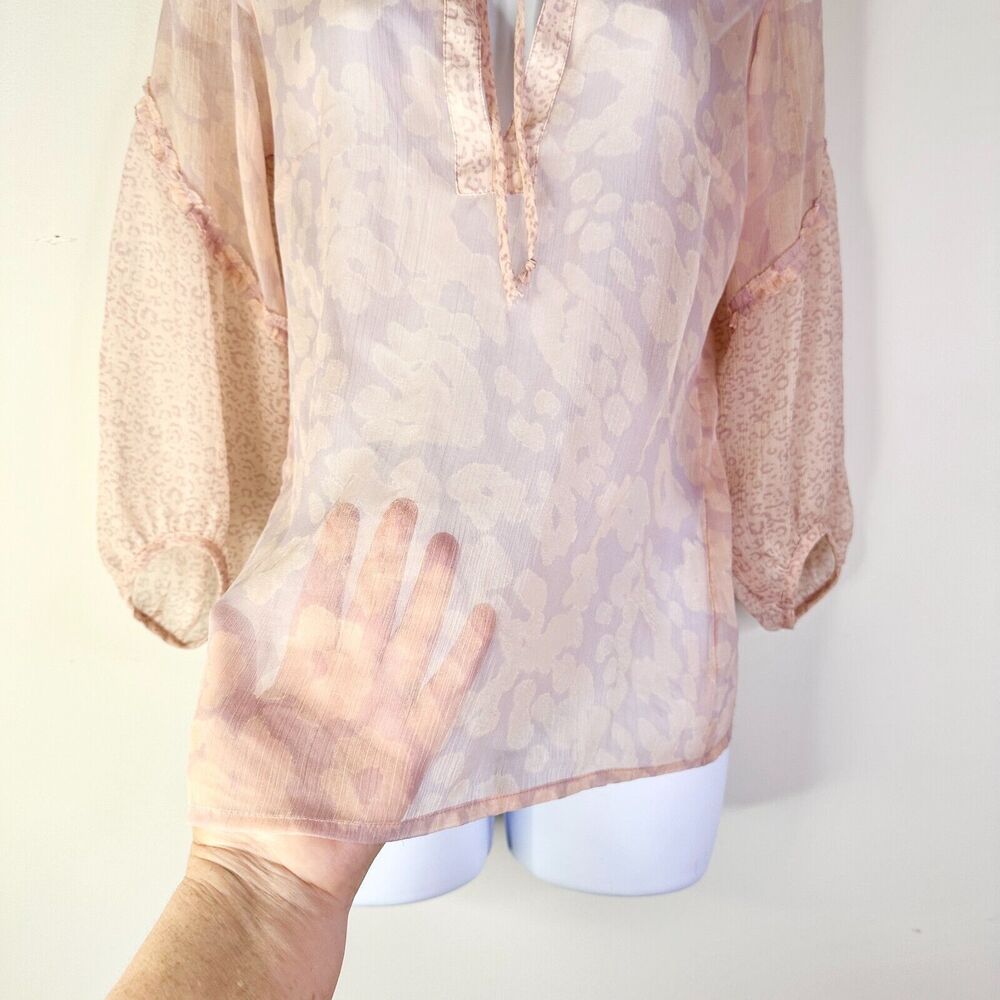 American Eagle Top Women SP Pink Blush Peasant Boho Cottage Sheer Blouse Ruffles - Picture 2 of 9